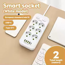 Enchufe europeo, 4 enchufes, regleta de pared multiap, toma de corriente, 2 puertos USB 1 tipo C, sin cable de extensión con alimentación máxima de 2500W