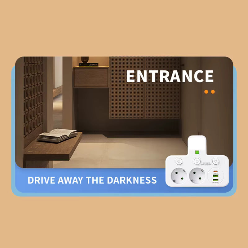 Enchufe europeo, 4 enchufes, regleta de pared multiap, toma de corriente, 2 puertos USB 1 tipo C, sin cable de extensión con alimentación máxima de 2500W